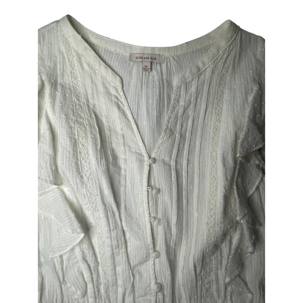 Skies Are Blue White Dress Size Medium Cotton Boho Prairie Ruffle‎ - Picture 2 of 9